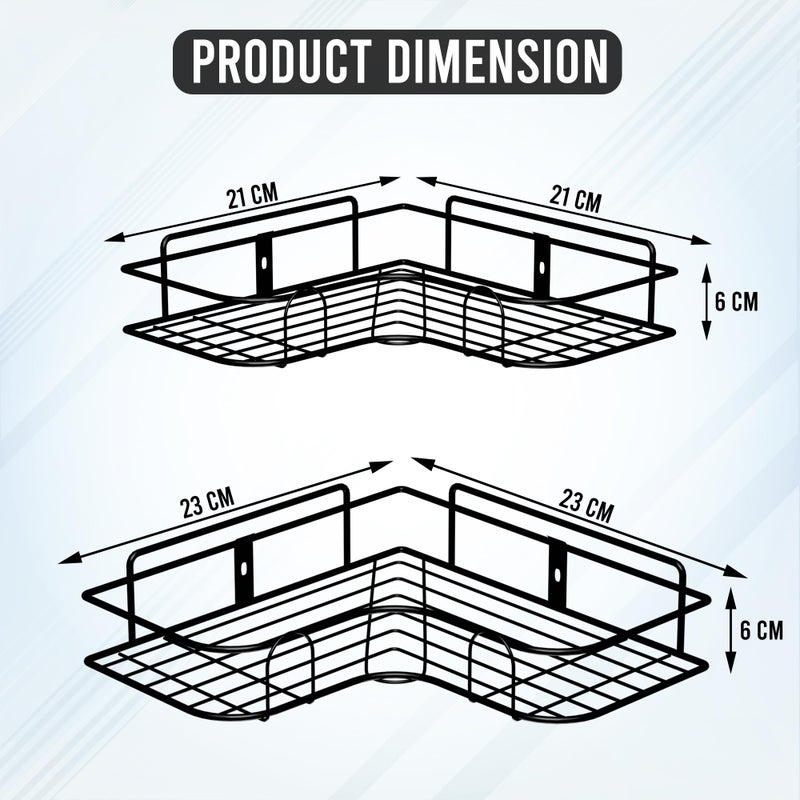 Kuber Industries Kuber Industries 4 Pcs Metal Self Adhesive Bathroom Organiser with Drill Screws | Bathroom Corner Shelves/Rack for Wall Adhesive | Corner Stand for Bath Accessories | Black - Image 3