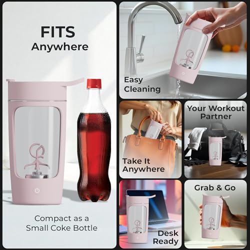 Autofy Electric Shaker for Gym Protein Shaker Bottle 100% Leakproof Design Multipurpose Use Coffee Lassi Milkshake BCAA Mixing Home Office Workout use *60 Mins Runtime* Anti-Skid Base (Pink - 650ml) - Image 5
