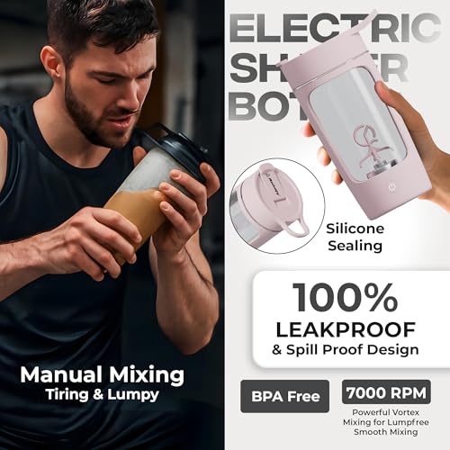 Autofy Electric Shaker for Gym Protein Shaker Bottle 100% Leakproof Design Multipurpose Use Coffee Lassi Milkshake BCAA Mixing Home Office Workout use *60 Mins Runtime* Anti-Skid Base (Pink - 650ml) - Image 3