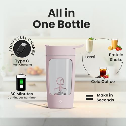 Autofy Electric Shaker for Gym Protein Shaker Bottle 100% Leakproof Design Multipurpose Use Coffee Lassi Milkshake BCAA Mixing Home Office Workout use *60 Mins Runtime* Anti-Skid Base (Pink - 650ml) - Image 4