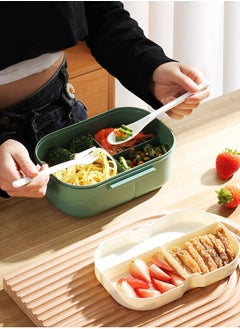 Reko Lunch Box for Kids Adults, 1200ml Double Layer Bento Lunch Box with Spoon and Fork High Capacity Food Container Eco-Friendly Leakproof BPA Free Lunch Box - Multi Color  - Image 3