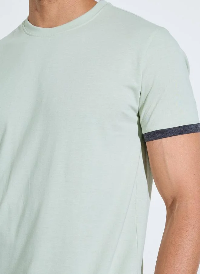 Styli  Multi-Color Solid Relaxed Fit T-Shirt and Straight Leg Pants Pyjama Set for Men | Best Price UAE
