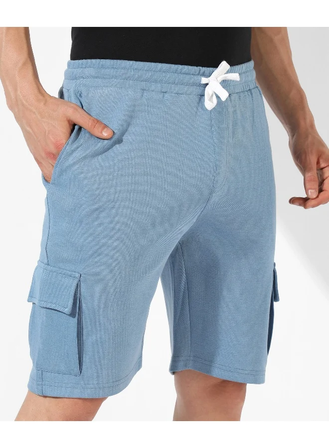 Campus Sutra Men's Solid Blue Regular Fit Casual Shorts