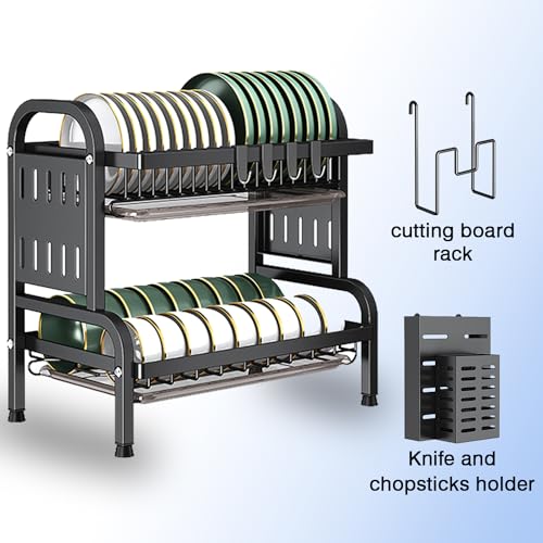 IBELL Carbon Steel DR242 Dish Drying Rack, 2-Tier Bartan Stand/Drainer Shelf/Kitchen Organizer/Counter for Utensils Storage (Black), 42x24x40 cm - Image 2
