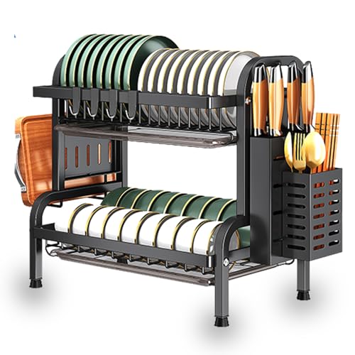 IBELL Carbon Steel DR242 Dish Drying Rack, 2-Tier Bartan Stand/Drainer Shelf/Kitchen Organizer/Counter for Utensils Storage (Black), 42x24x40 cm - Image 5