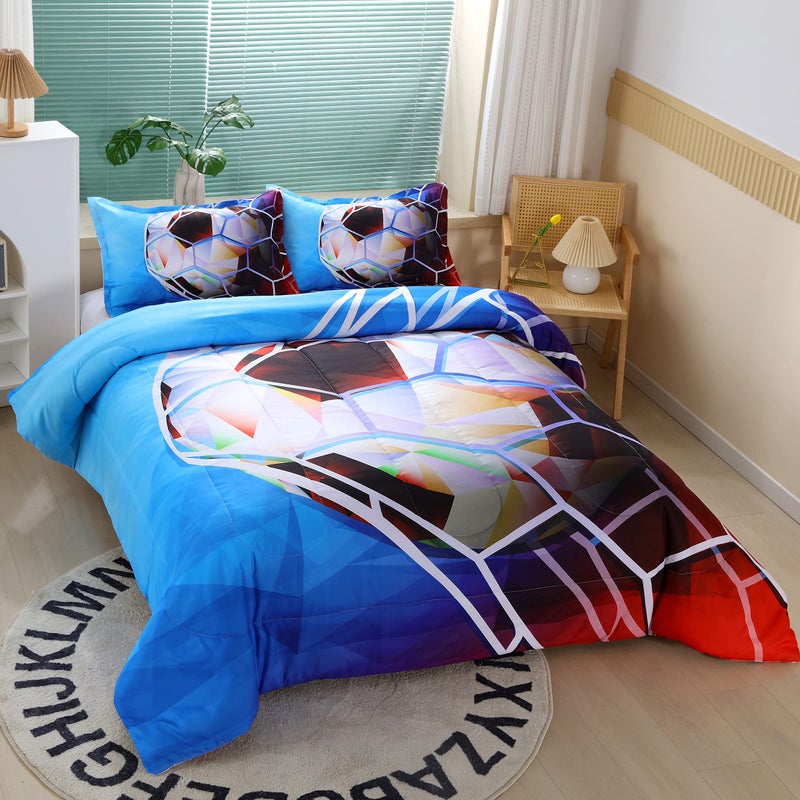 Suncloris 3D Football Comforter Set for Boys  Queen Size Sports Bedding Comforter Soccer Themed Bedding Comforter with 2 Football Patterned Pillowcases - 90""x90"" (Queen  01) - Image 2