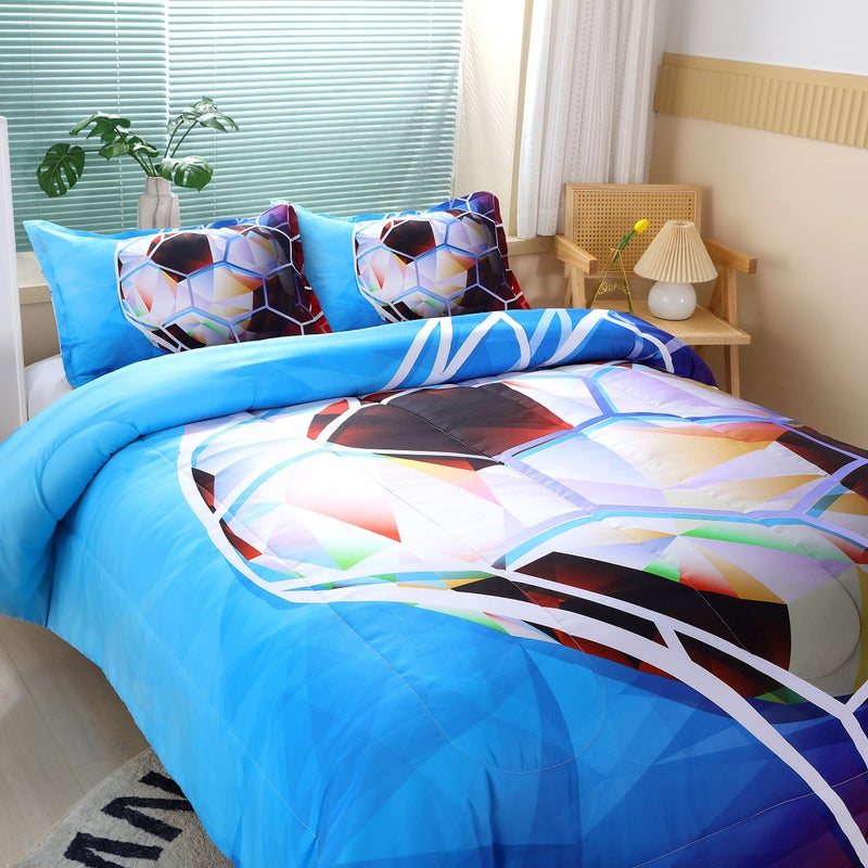 Suncloris 3D Football Comforter Set for Boys  Queen Size Sports Bedding Comforter Soccer Themed Bedding Comforter with 2 Football Patterned Pillowcases - 90""x90"" (Queen  01) - Image 3