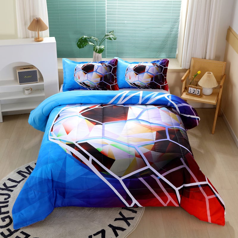 Suncloris 3D Football Comforter Set for Boys  Queen Size Sports Bedding Comforter Soccer Themed Bedding Comforter with 2 Football Patterned Pillowcases - 90""x90"" (Queen  01) - Image 1