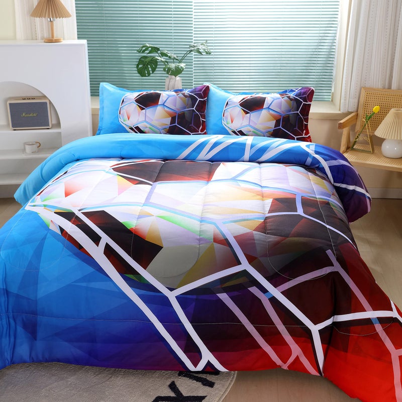Suncloris 3D Football Comforter Set for Boys  Queen Size Sports Bedding Comforter Soccer Themed Bedding Comforter with 2 Football Patterned Pillowcases - 90""x90"" (Queen  01) - Image 4