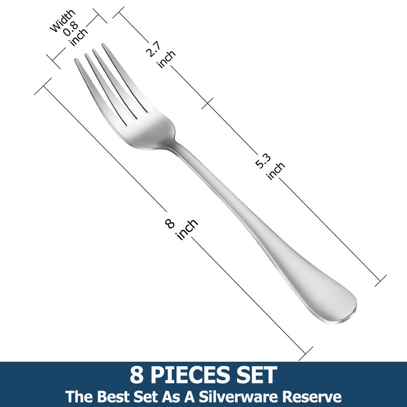 MUTNITT 8 Pieces Dinner Forks Set  Food-Grade Stainless Steel Forks  Silverware Forks For Home  Kitchen Or Restaurant  Mirror Polished  Dishwasher Safe - 8 Inch - Image 2