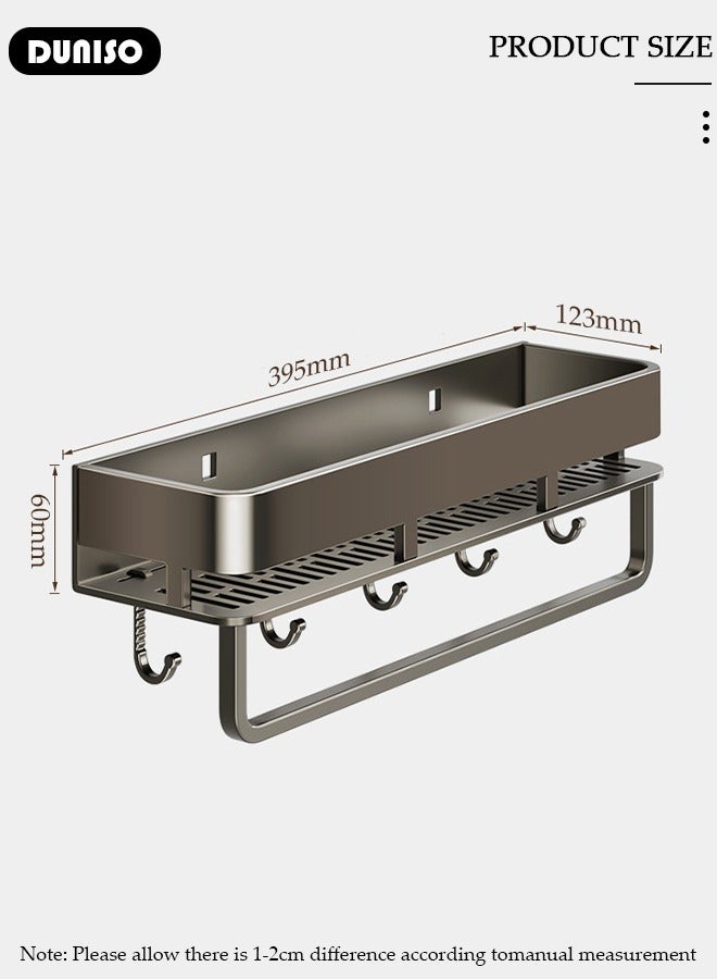 DUNISO Large Capacity Shower Caddy, Adhesive Bathroom Corner Caddy, Detachable Bathroom Organizer with Towel Bar, Rustproof Shower Organizer with Removable Hooks for Bathroom Storage, Wall Mounted Shower Shelf for Bathroom, Dorm, Toilet, Kitchen  - Image 4