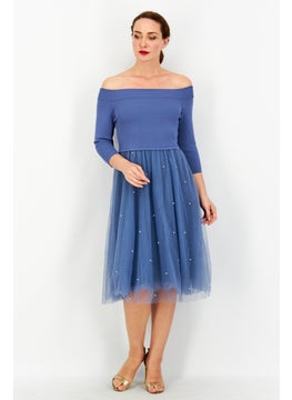 VERO MODA Women Pearl Detail Mini Dress, Blue  - Image 1
