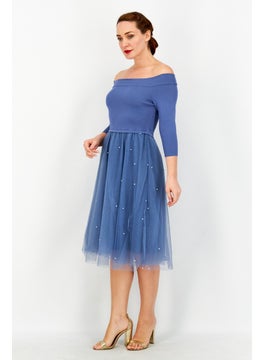 VERO MODA Women Pearl Detail Mini Dress, Blue  - Image 3