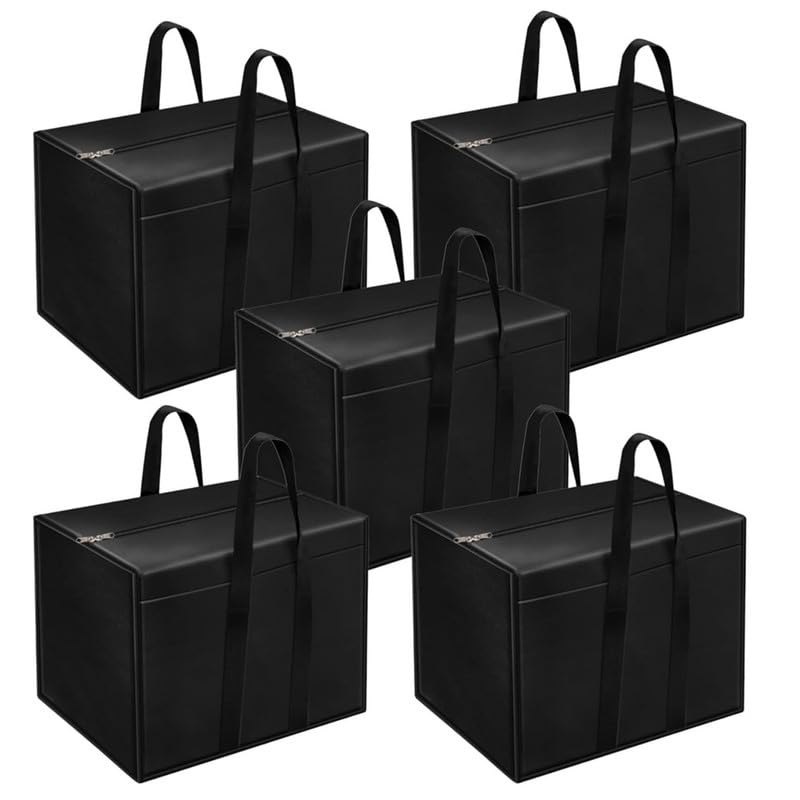 STORE MORE Multipurpose Moisture Proof Solid Blanket Storage Bag Clothing Storage Organizer Toy Storage Stationery Paper Storage Bag with Zipper Strong Handle Black Pack of 5 - Image 1