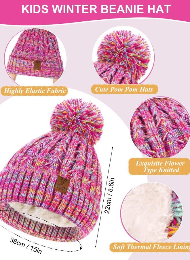 Yafeite Kids Winter Hat Gloves Scarf Set, Girls Boys Toddler Winter Hat Beanie Pom Knitted Scarves Mittens Fleece Lined Age 5-12, Rainbow, Toddler - Image 2