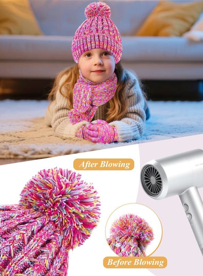 Yafeite Kids Winter Hat Gloves Scarf Set, Girls Boys Toddler Winter Hat Beanie Pom Knitted Scarves Mittens Fleece Lined Age 5-12, Rainbow, Toddler - Image 5
