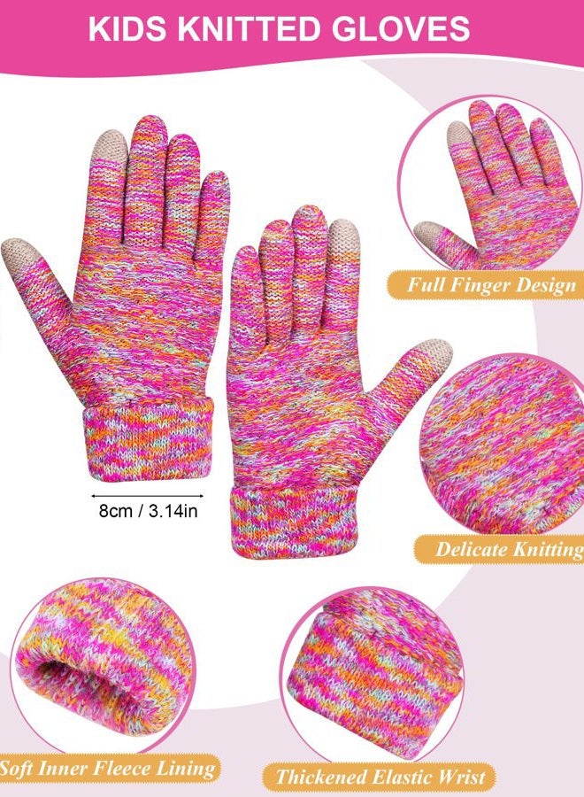 Yafeite Kids Winter Hat Gloves Scarf Set, Girls Boys Toddler Winter Hat Beanie Pom Knitted Scarves Mittens Fleece Lined Age 5-12, Rainbow, Toddler - Image 4
