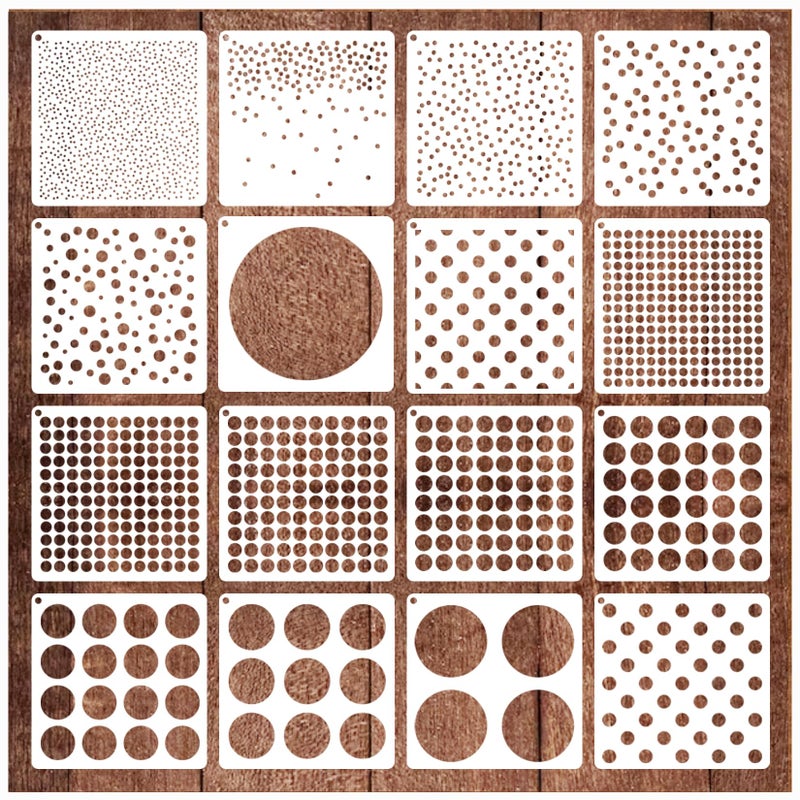 16 Pieces Circle Stencil Bubble Geometric Craft Stencil Polka Dot Stencils Mixed Media Circle Stencils for Painting on DIY Card Making Scrapbook Paper Fabric Pillows 16 Dot