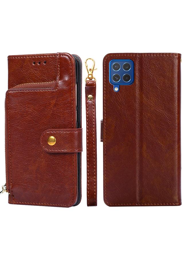 اس-توب جراب لهاتف Samsung Galaxy F62 / M62 بسحاب من البولي يوريثان الحراري + جراب جلدي قلاب أفقي مع حامل وفتحة بطاقة ومحفظة وحبل - Image 1