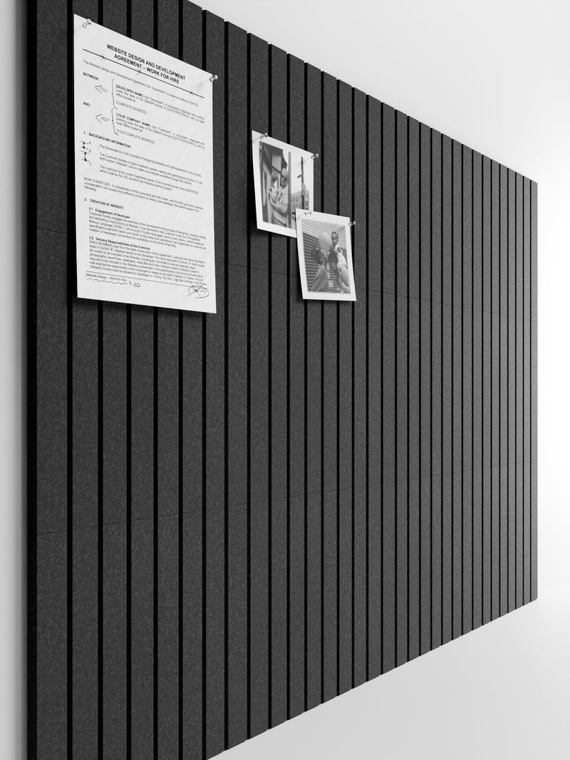 Bumusty Large Cork Board Alternative-48 x 36" Felt Bulletin Board Tiles, with 30 Pushpins, 70 Adhesive Tabs, 12-Pack Slat Wall Paneling, Cork Boards for Office Push Pin Board Felt Board-Charcoal Gray - Image 1