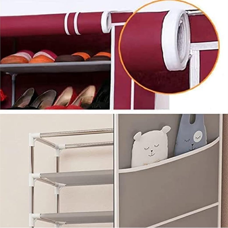 Sulfar 10 Tiers Shoe Cabinet,Shoe Rack Storage Box for 27 Pairs, Foldable Shoe Rack, Foldable Shoes Organizer Cover, Shoe Cover Rack, Portable Shoe Storage Cabinet (Red) - Image 2