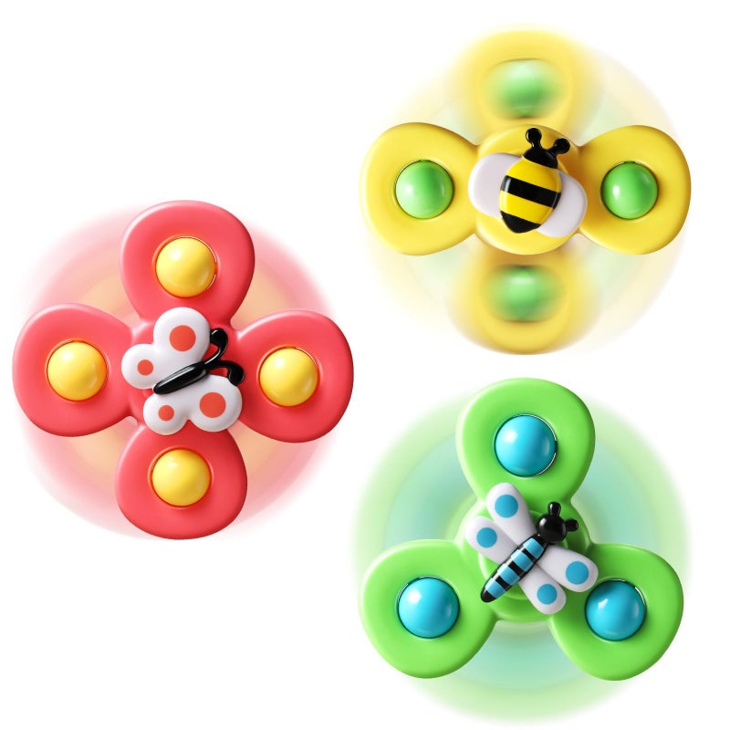 ALASOU 3PCS Suction Cup Spinner Toys for 1 Year Old Boy GirlSpinning Top 12 18 Months1 2 Year Old Boy Birthday GiftBaby Bath Toy for Kids Ages 13Sensory Airplane Travel Toy for Infant Toddlers - Image 2
