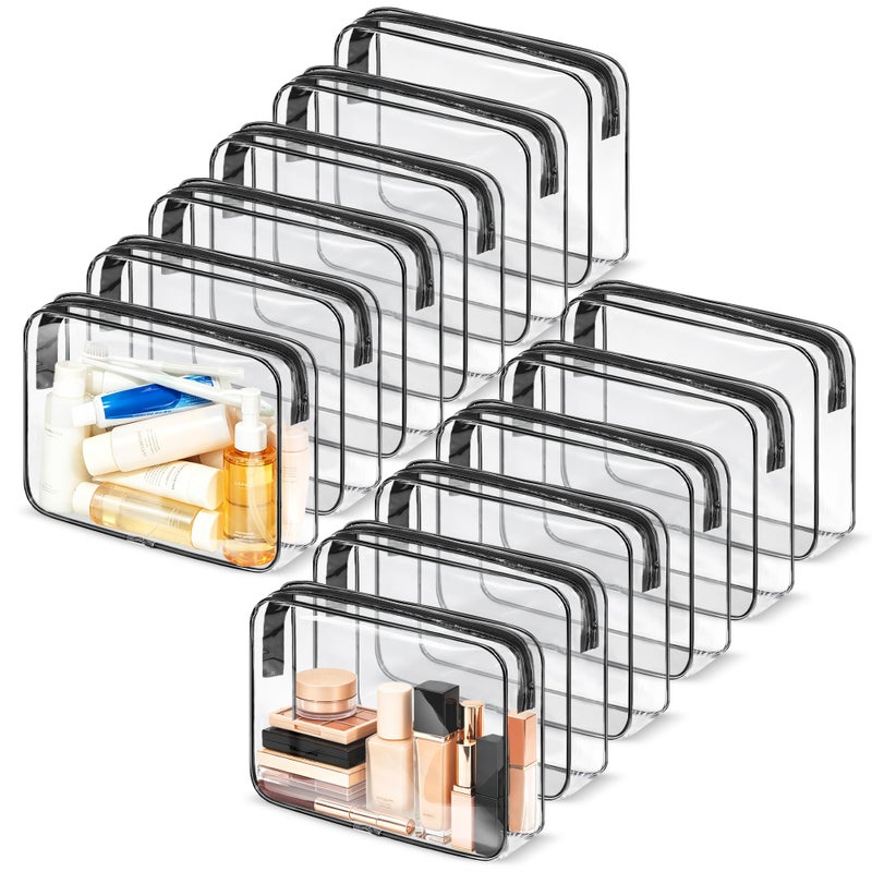 Eilyliafe 12 Pcs Clear Cosmetic Bag PVC Waterproof Zippered Clear Toiletry Carry Pouch Cosmetic Makeup Bag for Women Men Vinyl Plastic Organizer Case for Vacation Bathroom Large Black - Image 2