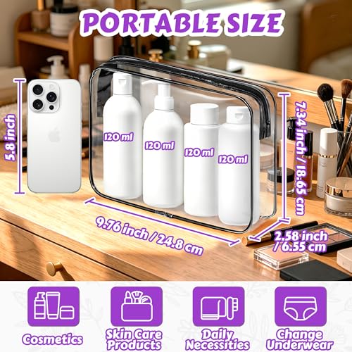 Eilyliafe 12 Pcs Clear Cosmetic Bag PVC Waterproof Zippered Clear Toiletry Carry Pouch Cosmetic Makeup Bag for Women Men Vinyl Plastic Organizer Case for Vacation Bathroom Large Black - Image 3