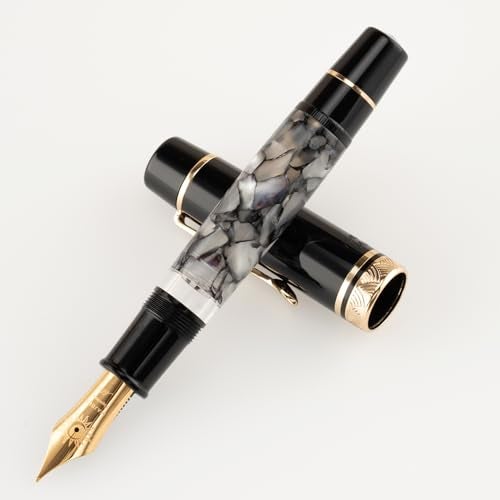 erofa Majohn P139 Piston Fountain Pen No.8 Fine Nib with Box, Gray Marble Acrylic Large Capacity Writing Pen - Image 4