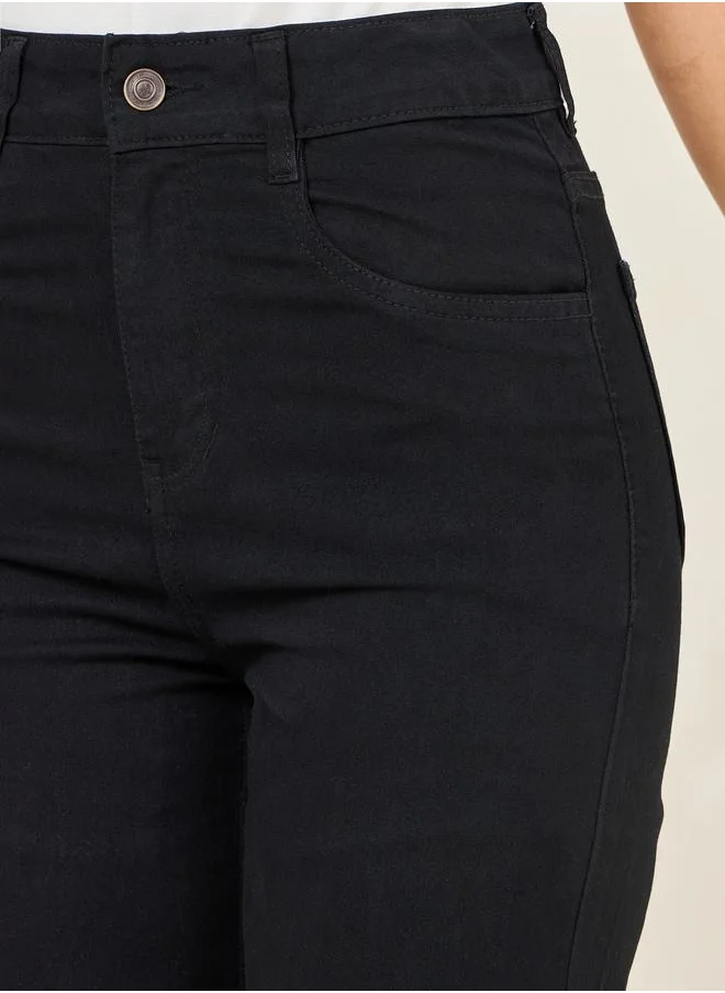Styli Solid Wide Leg Jeans with Pockets