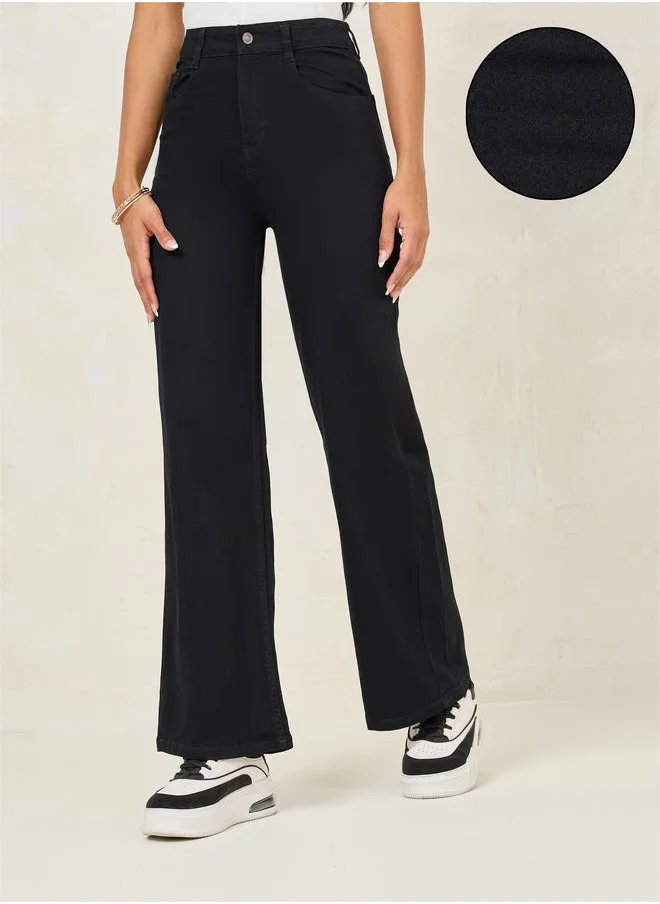 Styli Solid Wide Leg Jeans with Pockets
