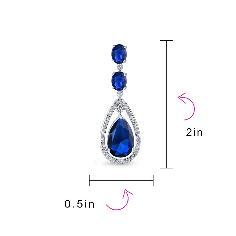 BLING JEWELRY Art Deco Style Wedding Simulated Blue Sapphire AAA Cubic Zirconia Halo Large Teardrop CZ Statement Dangle Chandelier Earrings For Women Bridal Party Silver Plated - Image 4