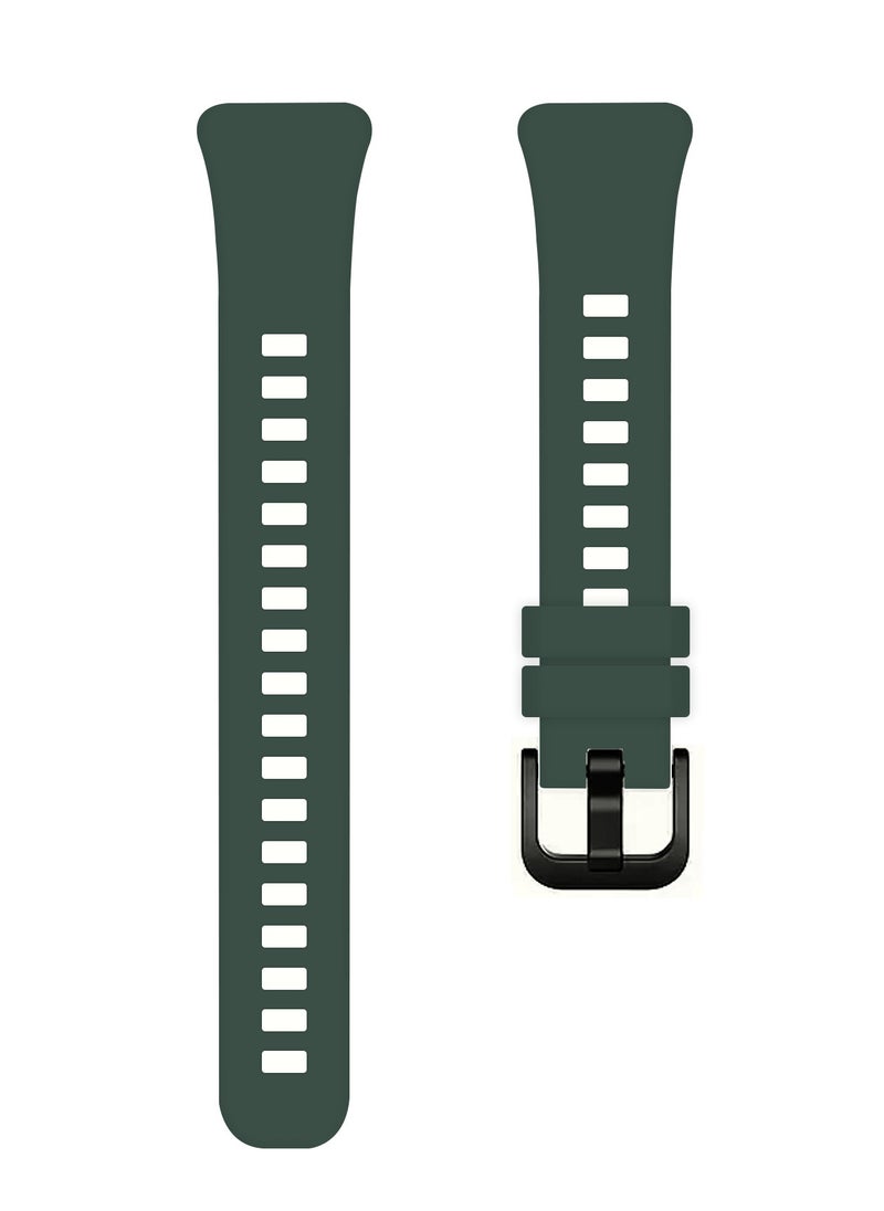 CATANES Huawei Band 6 / Honor Band 6 Fitness Tracker Replacement Silicone Band Adjustable Waterproof Smart Watch Strap with Buckle Dark Green  - Image 1