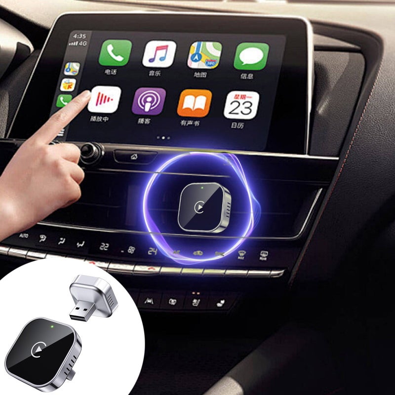 محول CarPlay اللاسلكي: تصميم USB فضي صغير مع تحديث 2025 - اتصال سريع وثابت، مُقوم بالتوصيل والتشغيل مباشرة، محول من مُتصل بالسلك إلى لاسلكي للسيارات التي تحتوي على CarPlay المُتصل بالسلك مدمجًا - Image 3