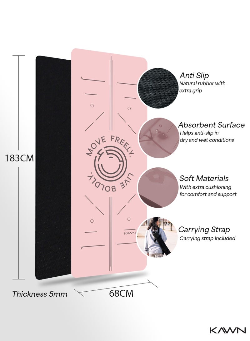 KAWN.YOGA Light Pink Mat. Non-Slip. Strap Included. High Performance Material Exercise Mat Ideal For Hiit, Plates, Yoga And Other Workouts - Image 3