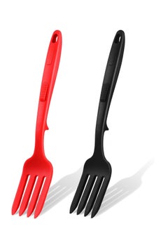 Silicone Flexible Fork, Silicone Fork, Heat-Resistant Cooking Fork Dishwasher Safe Blending Fork Kitchen Non Stick Fork Ultimate Fork For Mix Ingredients, Mash Food, Whisk Eggs Red, Black 2 Pieces