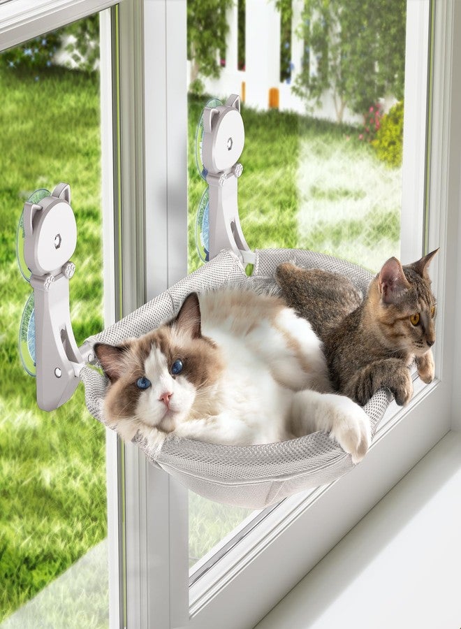 JUNSPOW Cat Window Perch Cordless, Glow in The Dark & Stable Cat Beds- Breathable Window Hammock for Overlooking, Sunbathing and Climbing - Maximum Hold Up to 40lb(Light Grey) - Image 1