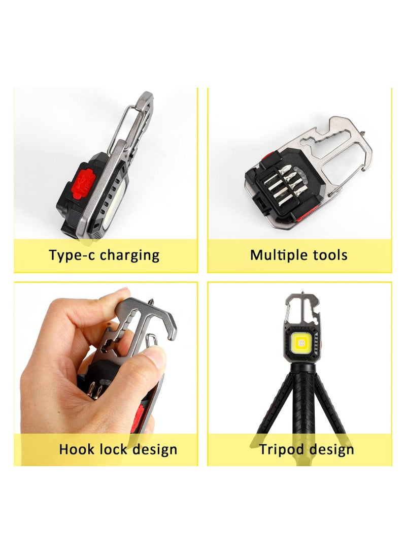 Led Keychain Flashlight with Tripod Gifts for Man Survival Keychain Light 6 Modes Portable Electrician Mechanic Tools, Rechargeable Work Light for Night Car Repairing Under Hood Fishing - Image 3