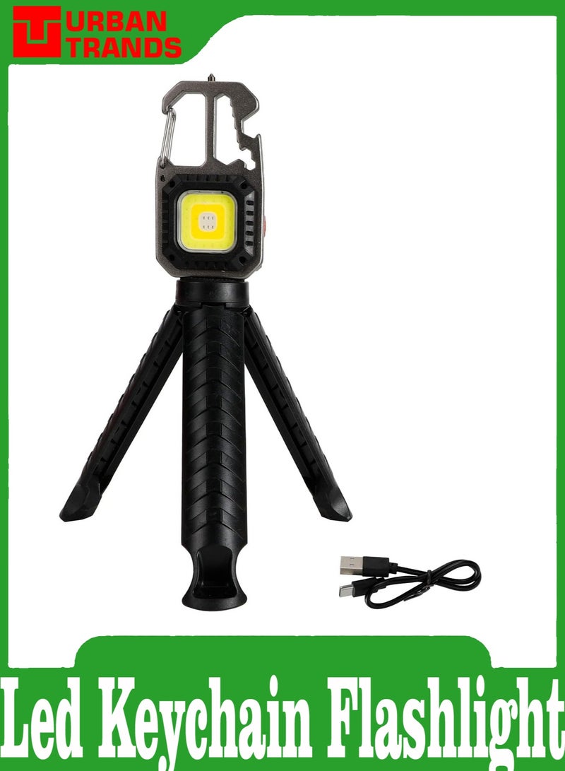 Led Keychain Flashlight with Tripod Gifts for Man Survival Keychain Light 6 Modes Portable Electrician Mechanic Tools, Rechargeable Work Light for Night Car Repairing Under Hood Fishing - Image 1