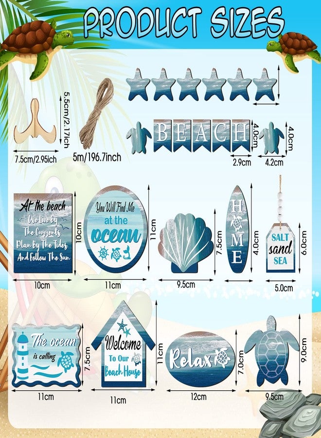 Maitys 21 Pcs Summer Beach Tiered Tray Decor Set Farmhouse Tray Decor Items Sea Turtle Shell Conch Wood Sign Rustic Beach Table Decoration for Home Kitchen Hawaii Party Holiday Outdoor - Image 3