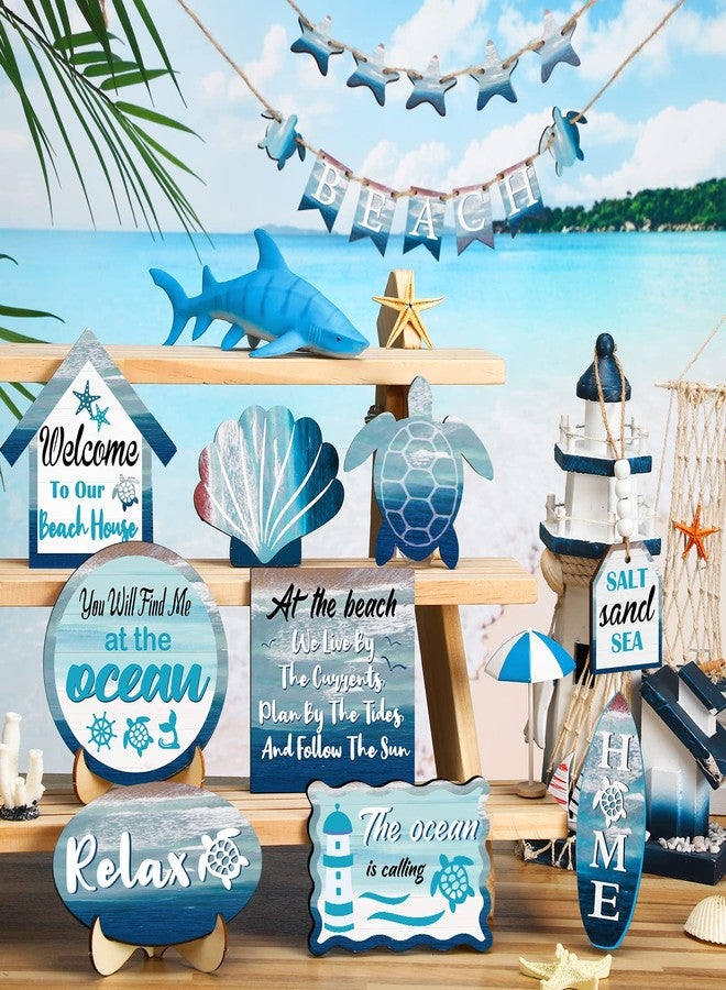 Maitys 21 Pcs Summer Beach Tiered Tray Decor Set Farmhouse Tray Decor Items Sea Turtle Shell Conch Wood Sign Rustic Beach Table Decoration for Home Kitchen Hawaii Party Holiday Outdoor - Image 2