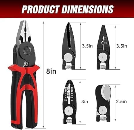 RAMPKD Wire Stripper and Cutter Pliers Tools For Electricians 5in1 Multifunctional Wire and Cable 5 Interchangeable Stripping Cutting Winding Crimping Precision Stainless Stee Hand Tool2024 - Image 2