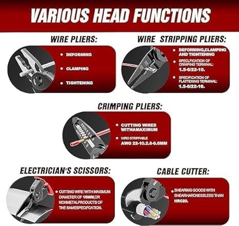 RAMPKD Wire Stripper and Cutter Pliers Tools For Electricians 5in1 Multifunctional Wire and Cable 5 Interchangeable Stripping Cutting Winding Crimping Precision Stainless Stee Hand Tool2024 - Image 3