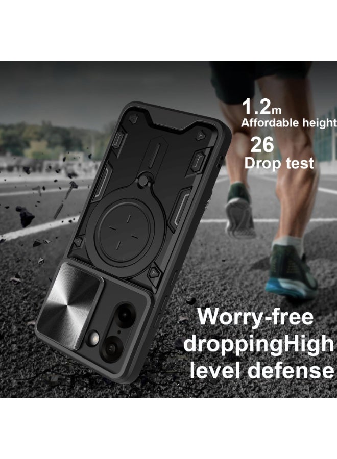 SanHu for OnePlus Nord CE5 5G Case, Slide Camera Lens Cover, Magnetic Ring Holder Kickstand Protective Phone Case for OnePlus Nord CE5 5G, Black - Image 3