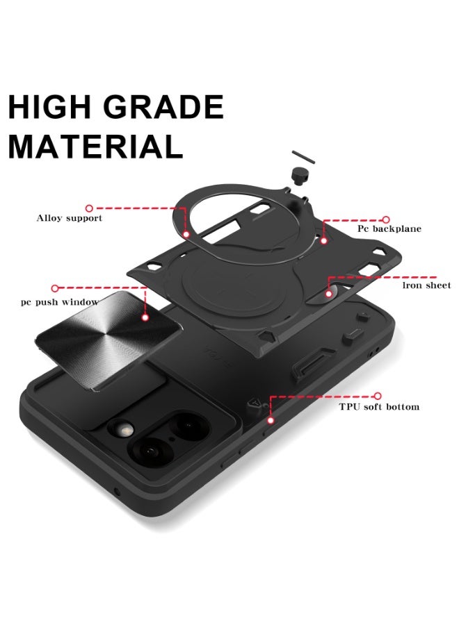 SanHu for OnePlus Nord CE5 5G Case, Slide Camera Lens Cover, Magnetic Ring Holder Kickstand Protective Phone Case for OnePlus Nord CE5 5G, Black - Image 5