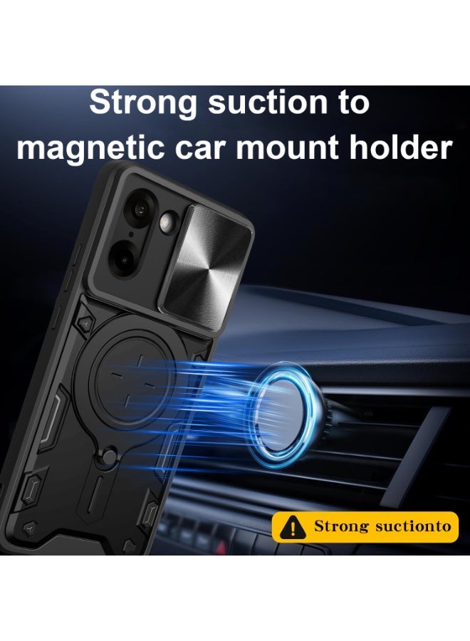 SanHu for OnePlus Nord CE5 5G Case, Slide Camera Lens Cover, Magnetic Ring Holder Kickstand Protective Phone Case for OnePlus Nord CE5 5G, Black - Image 2
