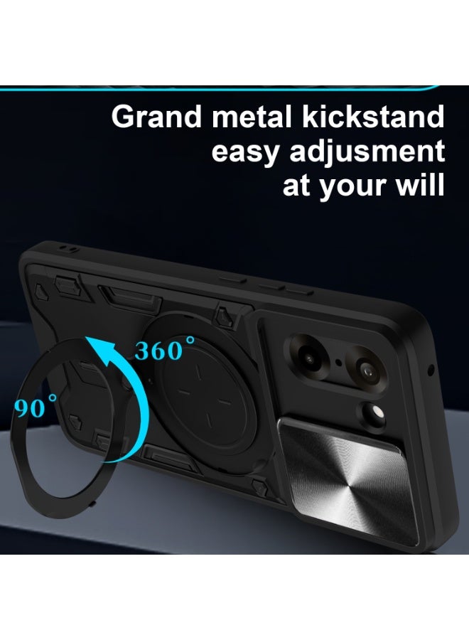 SanHu for OnePlus Nord CE5 5G Case, Slide Camera Lens Cover, Magnetic Ring Holder Kickstand Protective Phone Case for OnePlus Nord CE5 5G, Black - Image 4