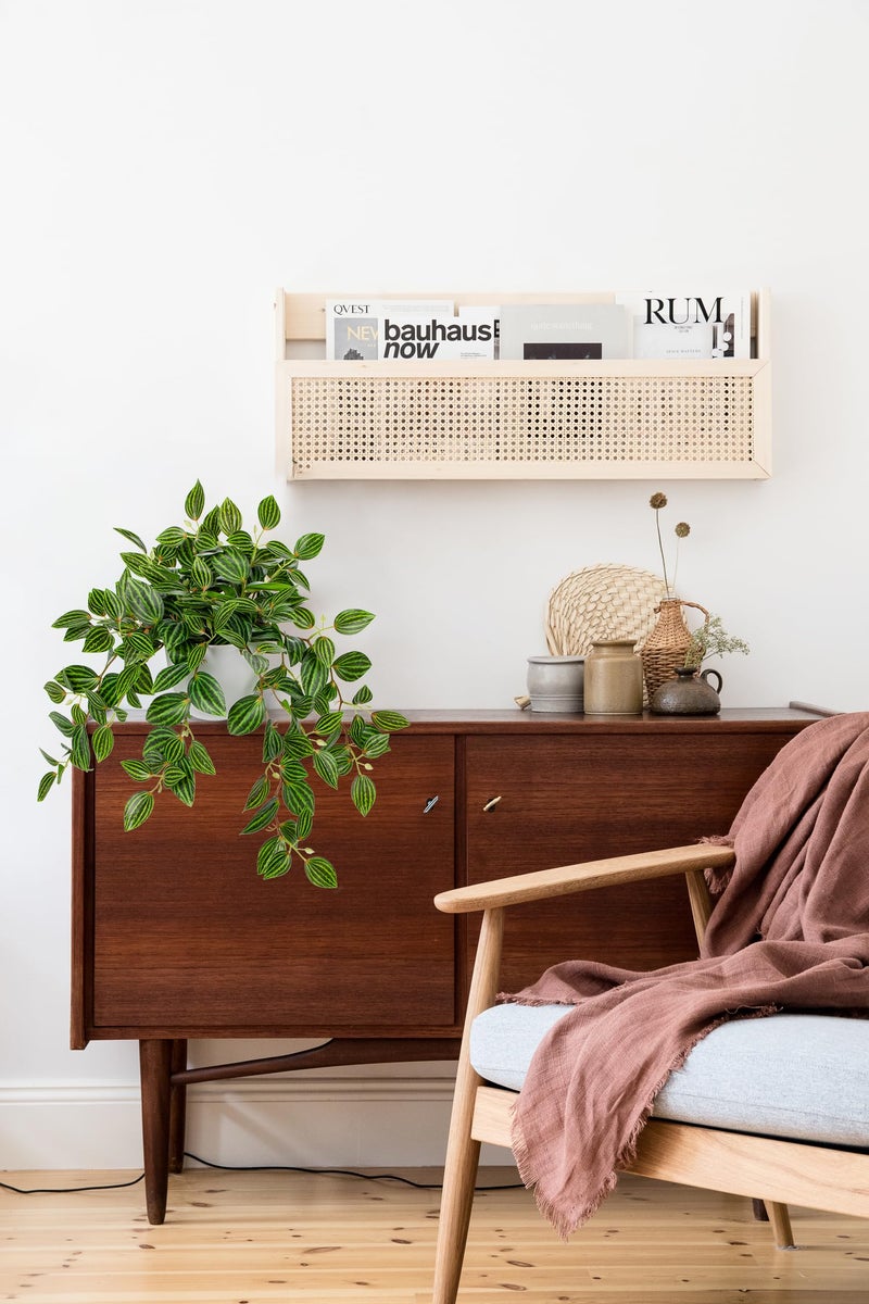 Briful Artificial Plants Indoor Fake Potted Silk Plants Faux Watermelon Peperomia Draping Plant for Home Office Bathroom Shelf Cabinet Tabletop Decoration(Green - 1 Pack) - Image 3