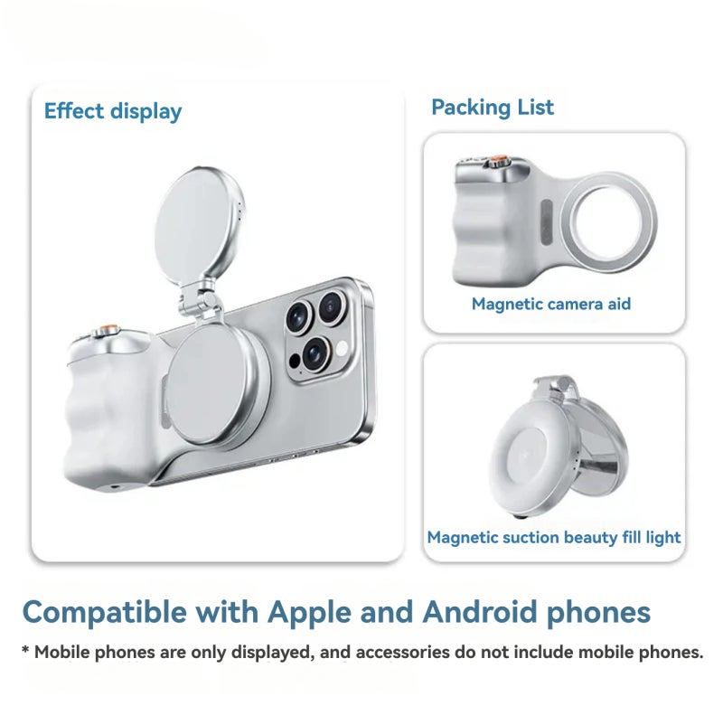 Mobile Photography Handle: White, Ergonomic Grip, MFi Certified - Detachable 10m Wireless Remote, Dual Magnetic Mount for iPhone, Android and Mag Devices - Image 2