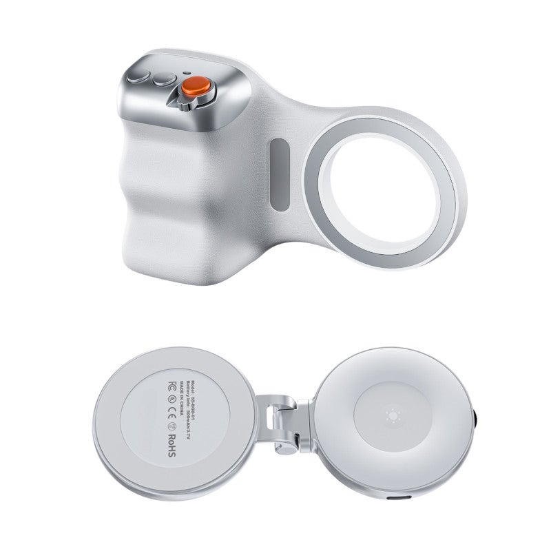 Mobile Photography Handle: White, Ergonomic Grip, MFi Certified - Detachable 10m Wireless Remote, Dual Magnetic Mount for iPhone, Android and Mag Devices - Image 1